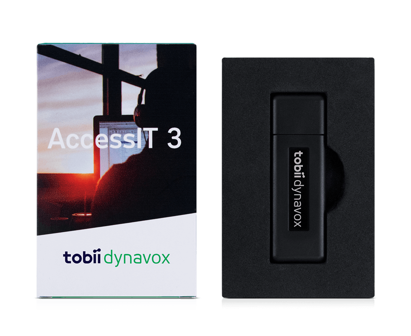 Tobii Dynavox AccessIT dans l'encart et sur le devant de la boîte