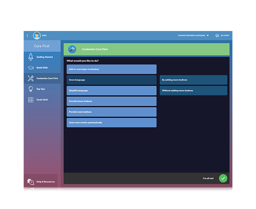 Tobii Dynavox Pathways for Core First personnalisation linguistique