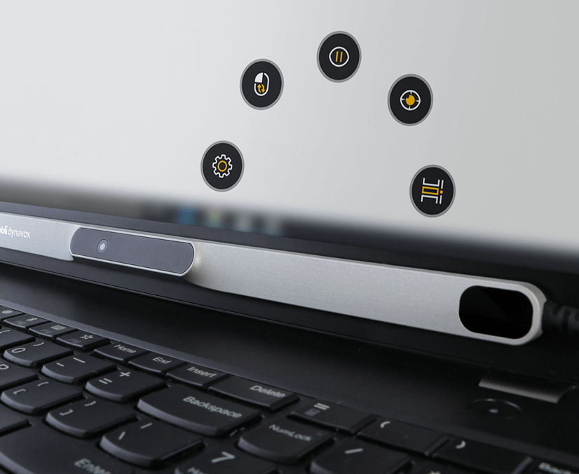 Tobii Dynavox PCEye eye tracker on a laptop featuring Computer Control