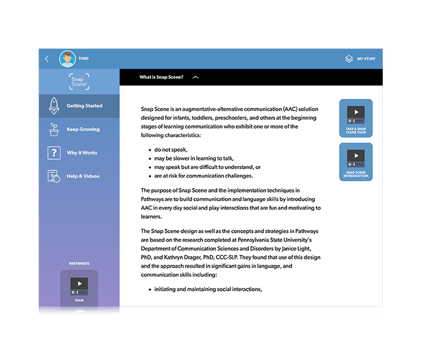 Tobii Dynavox Pathways for Snap Scene Qu'est-ce que l'écran Snap Scene