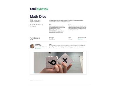 Math dice activity