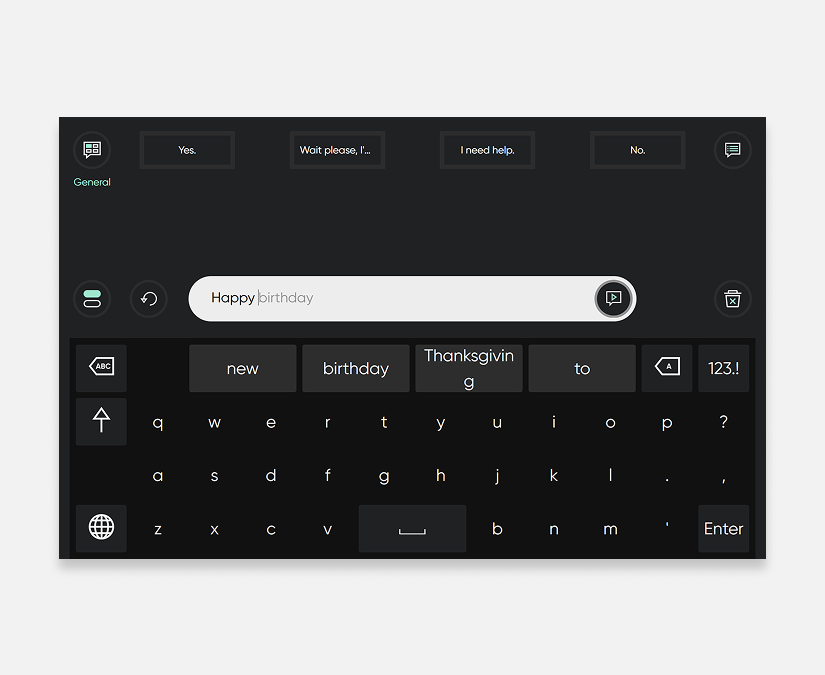 Tobii Dynavox TD Talk screenshot showing predictive text