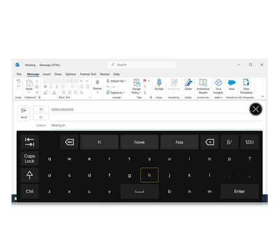 Tobii Dynavox TD Control being used to create an email in Outlook