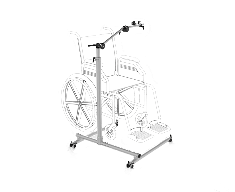 Tobii Dynavox ConnectIT FS-Vario Floorstand featuring a base that fits around a wheelchair