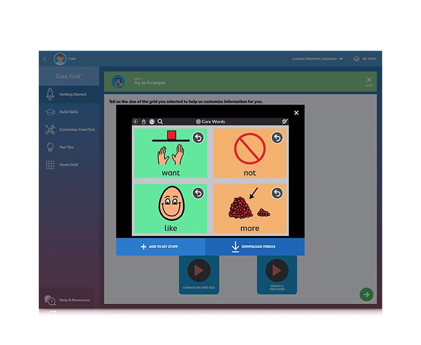 Tobii Dynavox Pathways for Core First core words training video