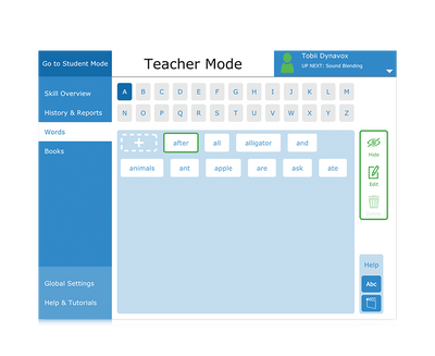 Tobii Dynavox Accessible Literacy Learning words in teacher mode