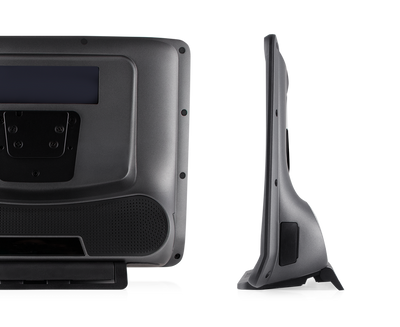 Tobii Dynavox TD I-16 AAC device rear view featuring Partner Window, speaker, mounting plate and Adjustable Base